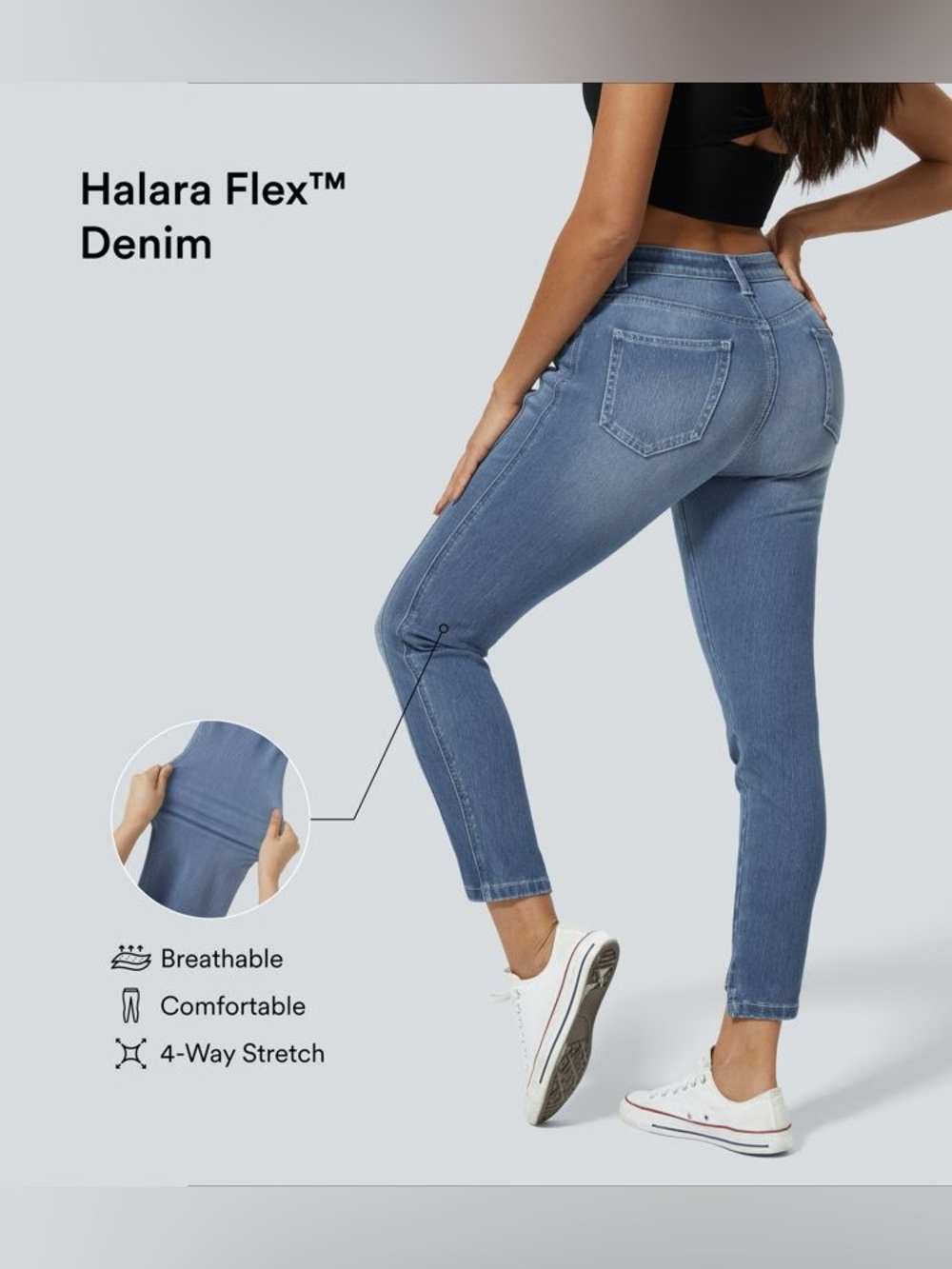 NWT HALARA Flex High Waisted Casual Skinny Jeans Pockets Medium Blue Large Tall - Picture 3 of 15